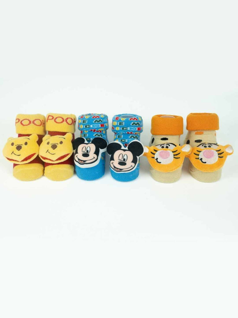 Yellow Bee Disney 3D Socks Combo – Pooh, Tigger & Mickey Mouse for Boys-Full Front View