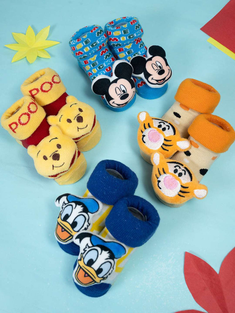 Yellow Bee Disney 3D Socks Set – Mickey, Donald, Tigger & Winnie the Pooh for Boys-Creative View