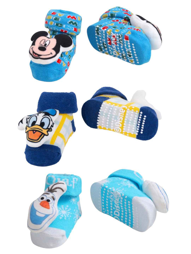 Yellow Bee Disney 3D Socks Combo – Mickey Mouse, Donald Duck & Olaf for Boys-Front & Back View