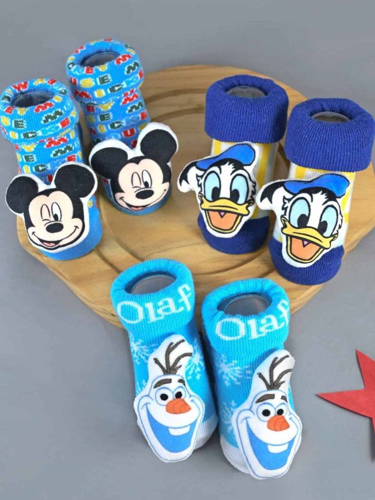 Yellow Bee Disney 3D Socks Combo – Mickey Mouse, Donald Duck & Olaf for Boys-Creative View 