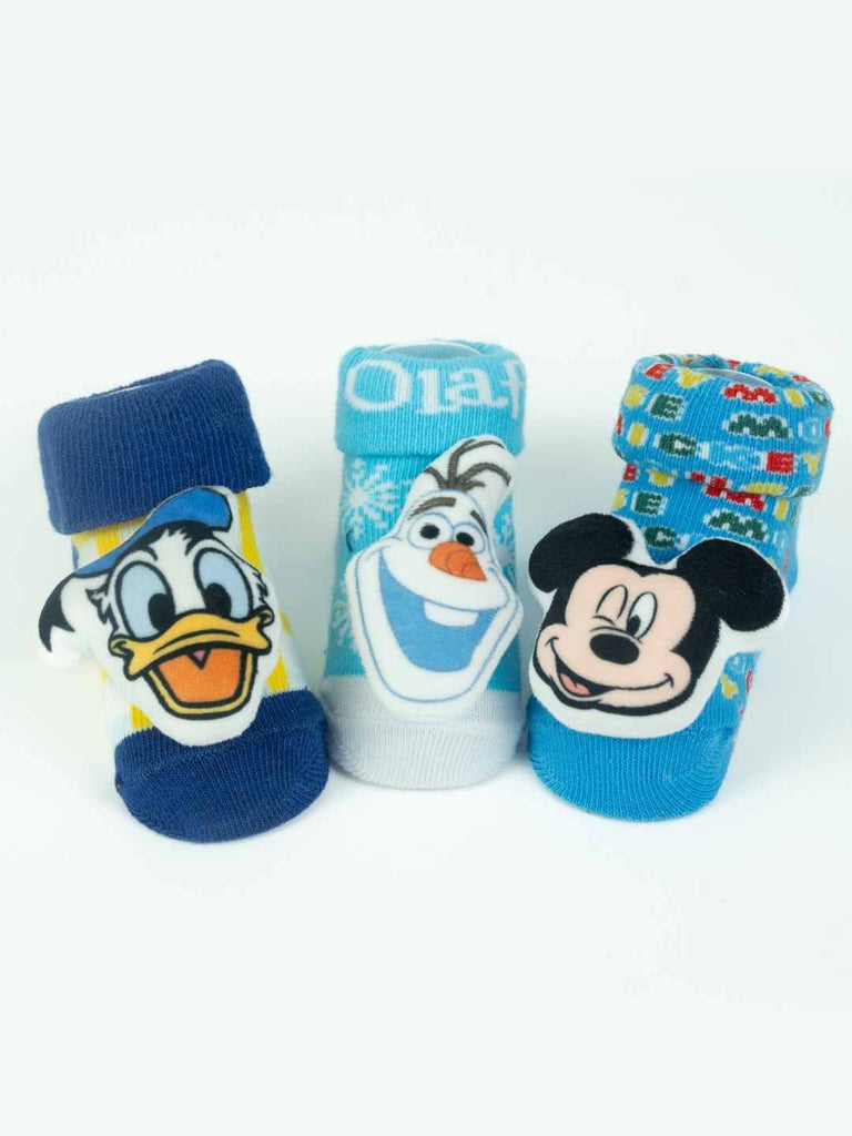 Yellow Bee Disney 3D Socks Combo – Mickey Mouse, Donald Duck & Olaf for Boys-Front View