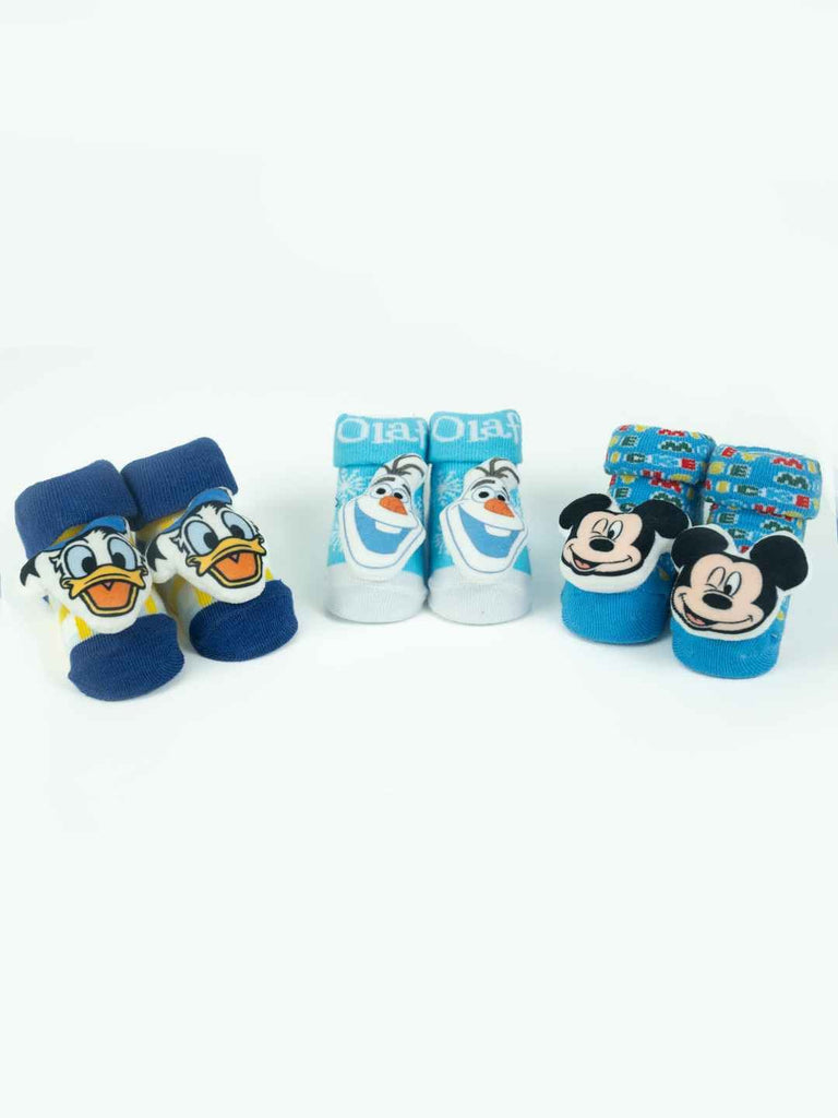 Yellow Bee Disney 3D Socks Combo – Mickey Mouse, Donald Duck & Olaf for Boys-Full Front View