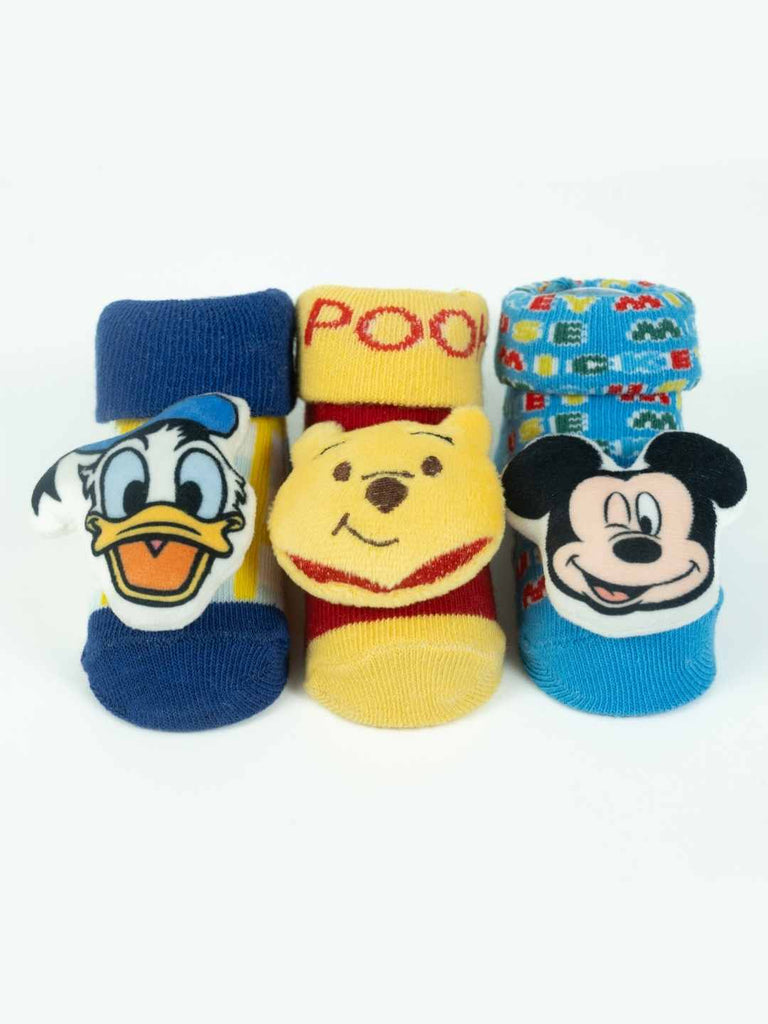 Yellow Bee Disney 3D Socks Combo – Mickey Mouse, Donald Duck & Winnie the Pooh for Boys- Close Up View