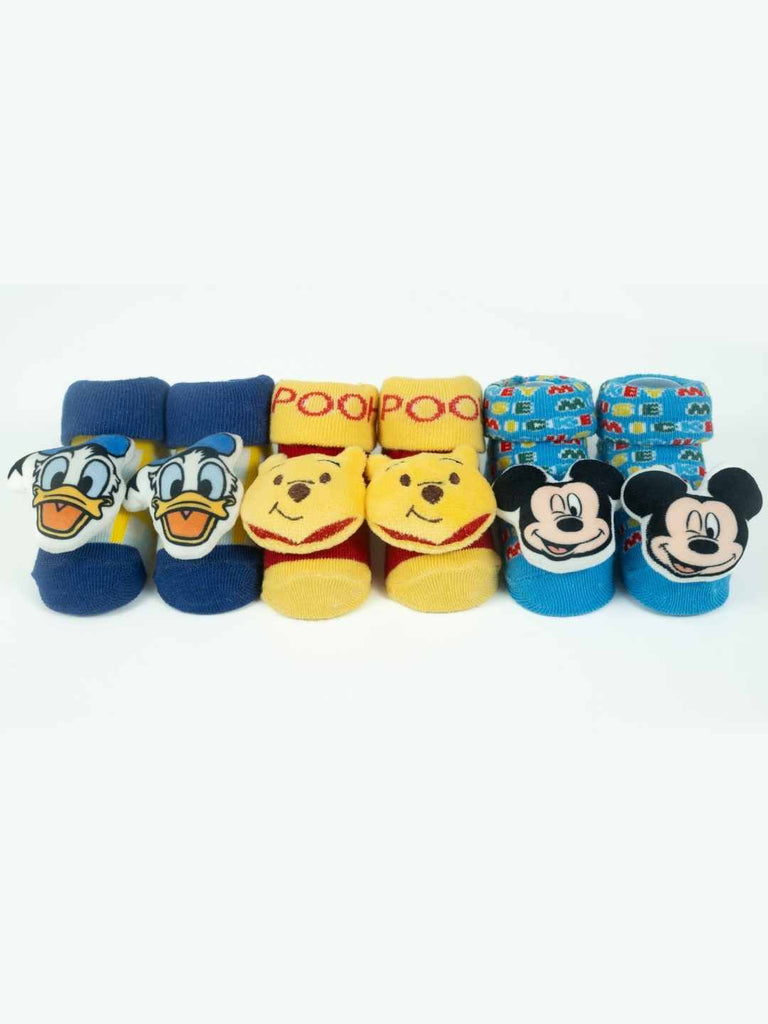 Yellow Bee Disney 3D Socks Combo – Mickey Mouse, Donald Duck & Winnie the Pooh for Boys- Fulll Front View