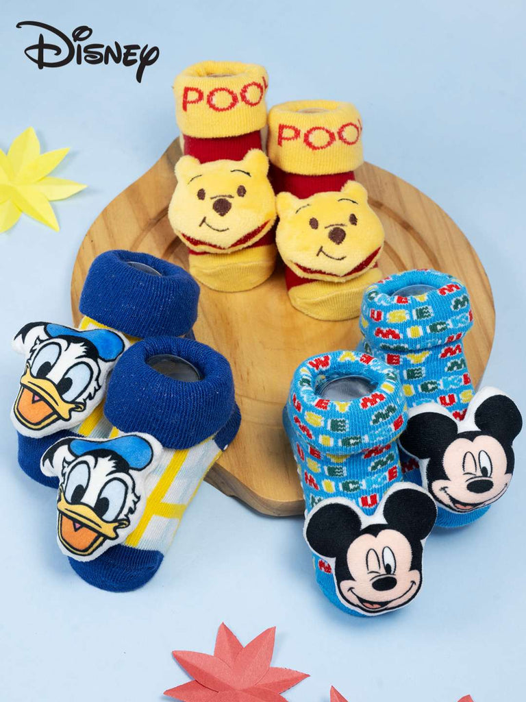 Yellow Bee Disney 3D Socks Set – Mickey Mouse, Donald Duck & Winnie the Pooh for Boys-Creative View