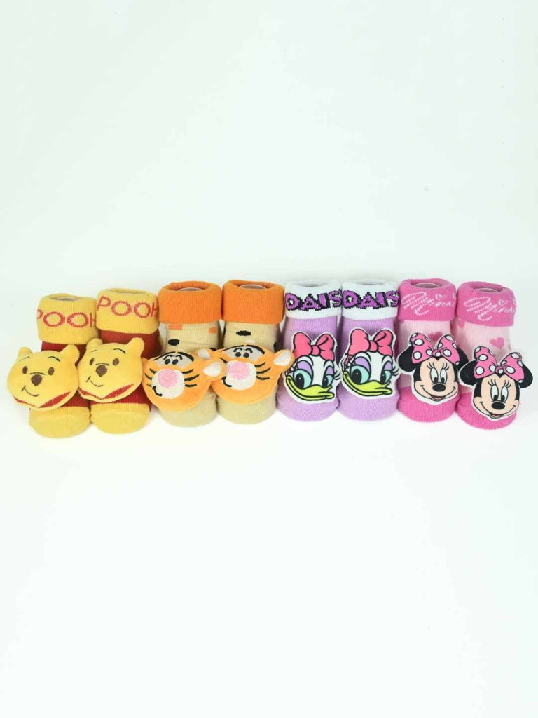 Yellow Bee Disney 3D Socks Set – Pooh, Tigger, Daisy & Minnie for Boys & Girls-Full Front View