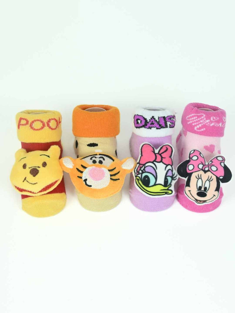 Yellow Bee Disney 3D Socks Set – Pooh, Tigger, Daisy & Minnie for Boys & Girls- Front View