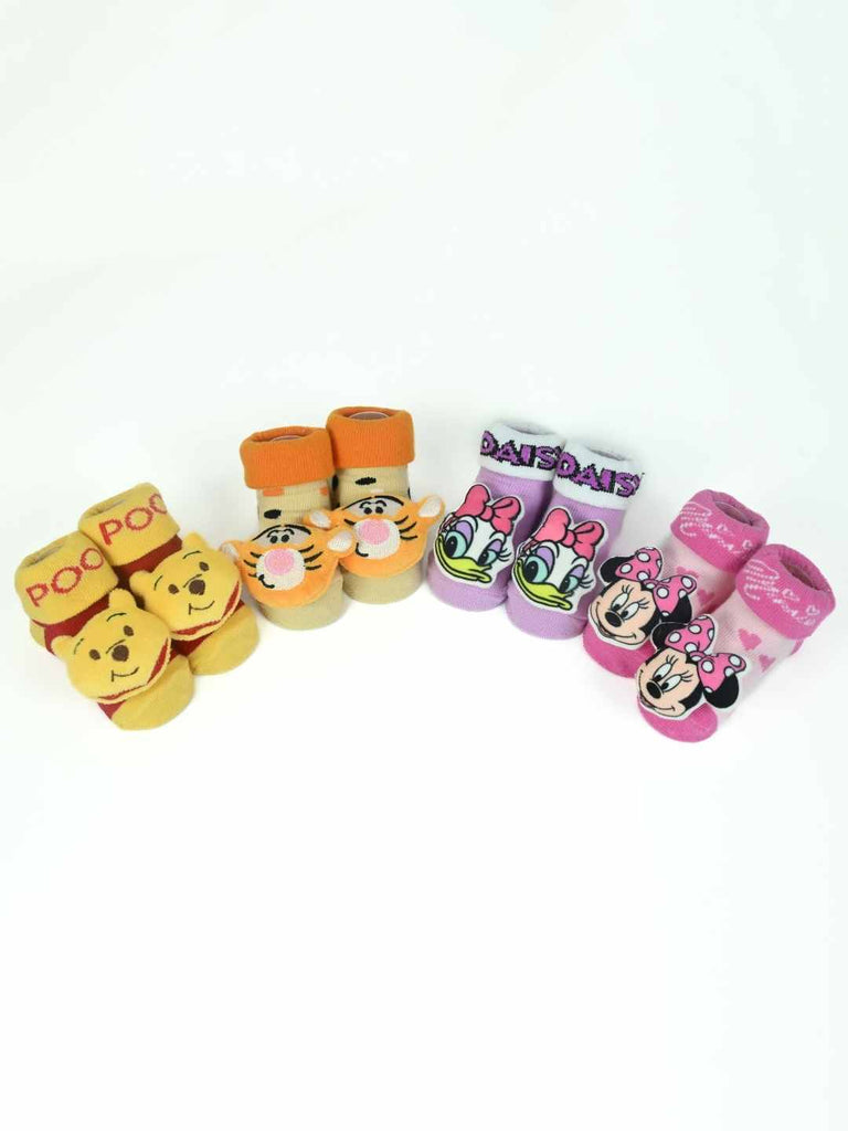 Yellow Bee Disney 3D Socks Set – Pooh, Tigger, Daisy & Minnie for Boys & Girls- Full Front View