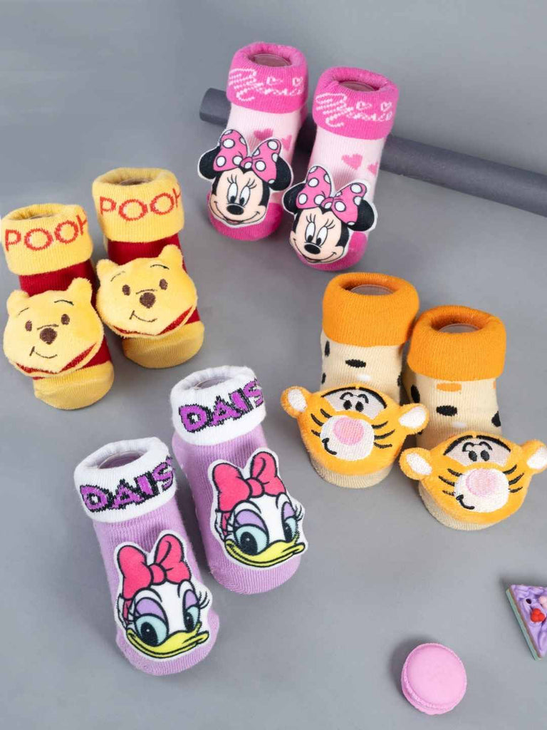 Yellow Bee Disney 3D Socks Combo – Pooh, Tigger, Daisy & Minnie for Girls-Creative View