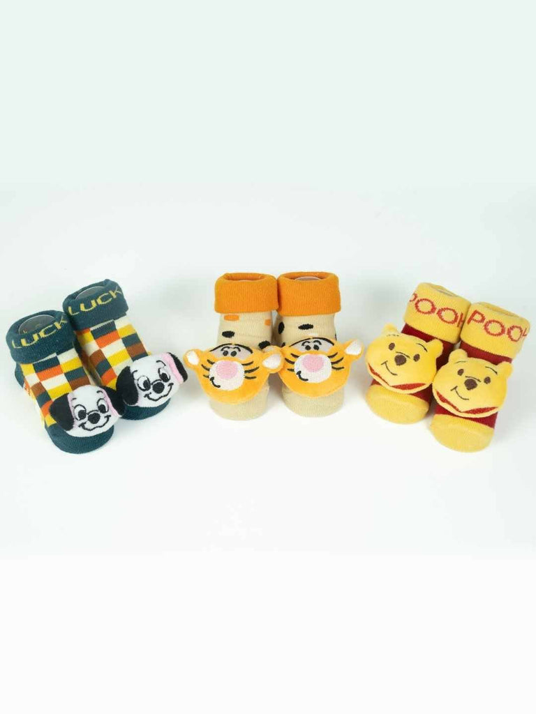 Yellow Bee Disney 3D Socks Set – Pooh, Tigger & Lucky 101 Dalmatians for Boys- Full Front View