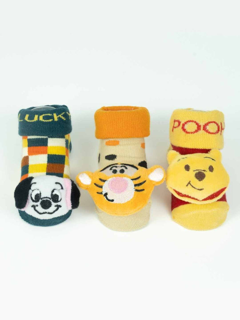 Yellow Bee Disney 3D Socks Set – Pooh, Tigger & Lucky 101 Dalmatians for Boys- Front View