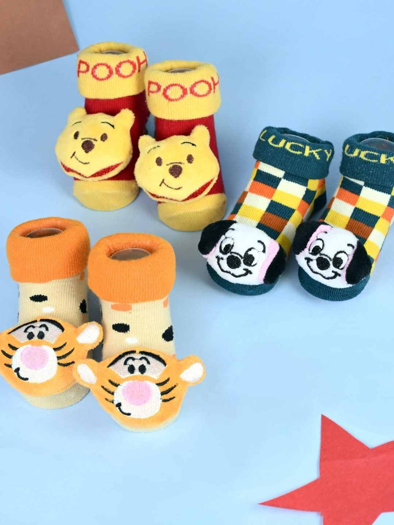Yellow Bee Disney 3D Socks Set – Pooh, Tigger & Lucky 101 Dalmatians for Boys- Creative View