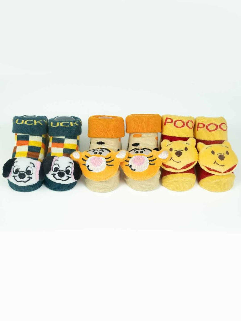 Yellow Bee Disney 3D Socks Set – Pooh, Tigger & Lucky 101 Dalmatians for Boys- Full View