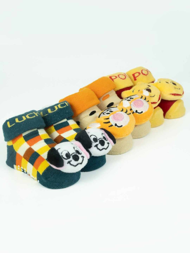 Yellow Bee Disney 3D Socks Set – Pooh, Tigger & Lucky 101 Dalmatians for Boys- Angle View