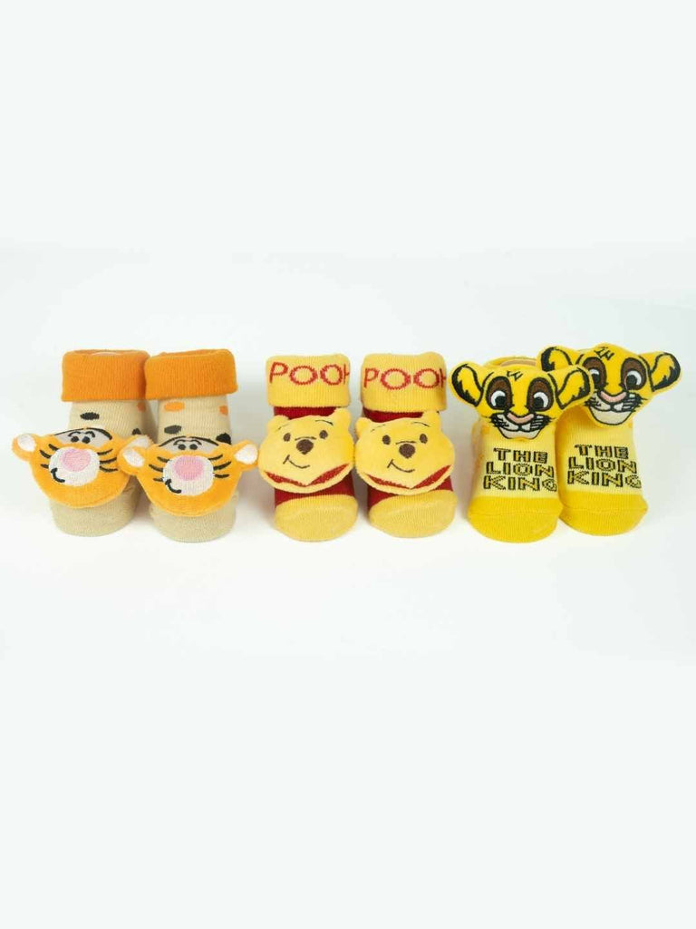 Yellow Bee Disney 3D Socks Set – Pooh, Tigger & Simba for Boys-Full Front View