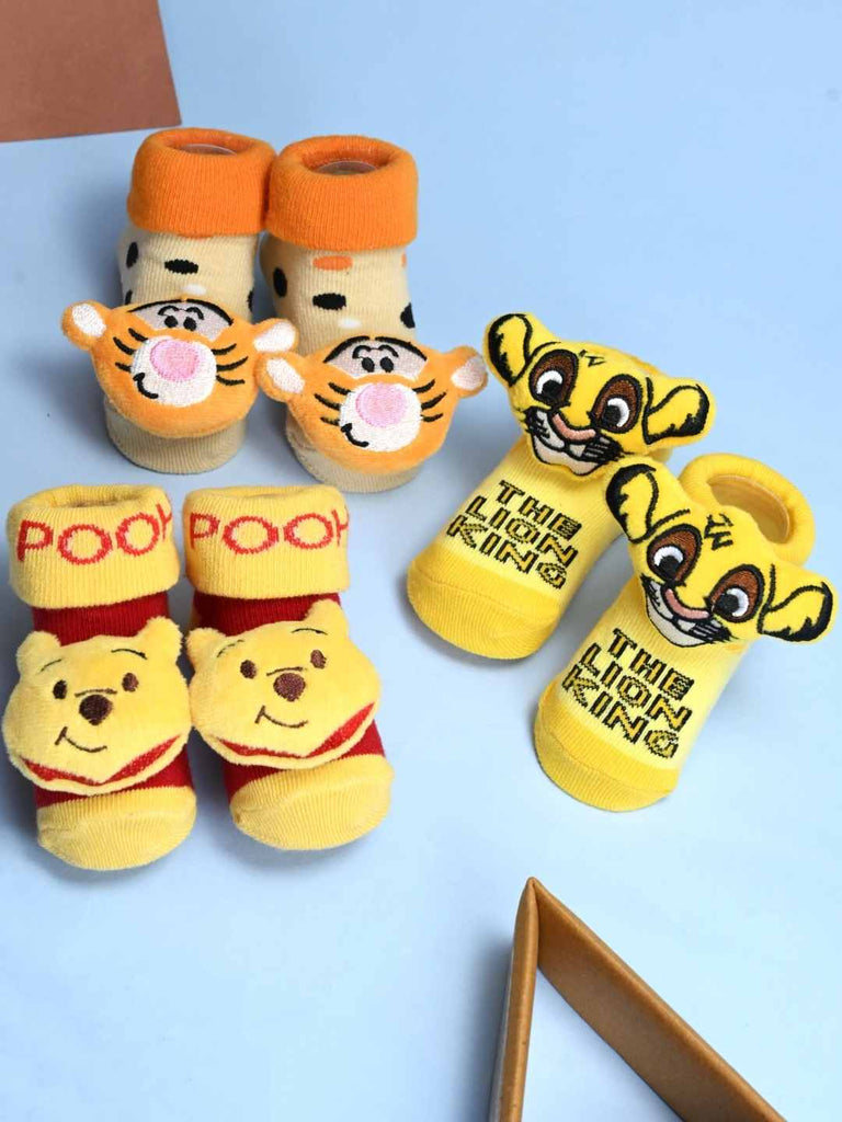 Yellow Bee Disney 3D Socks Set – Pooh, Tigger & Simba for Boys-Creative View