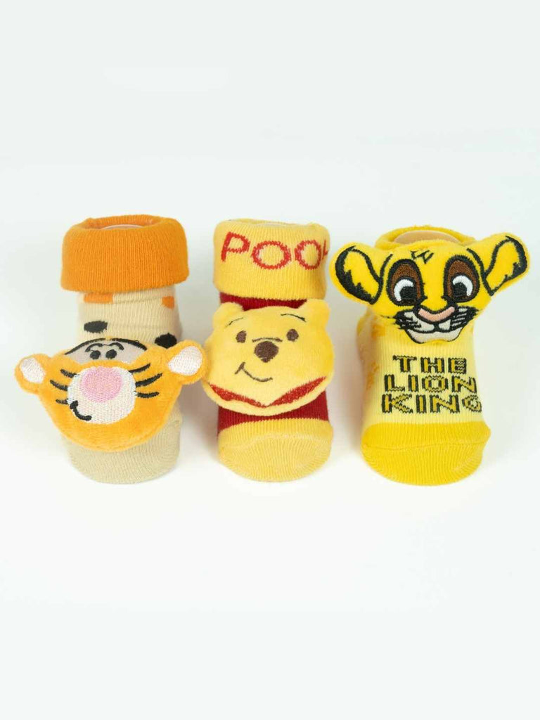 Yellow Bee Disney 3D Socks Set – Pooh, Tigger & Simba for Boys-Front View