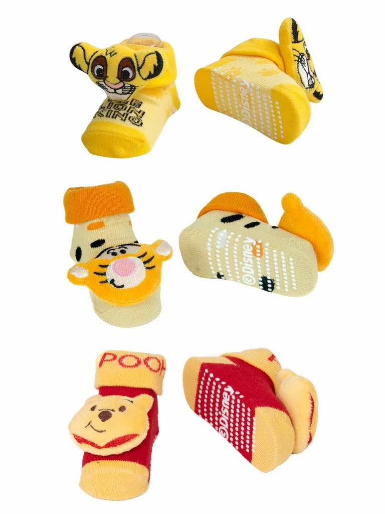 Yellow Bee Disney 3D Socks Set – Pooh, Tigger & Simba for Boys-Front & Back View