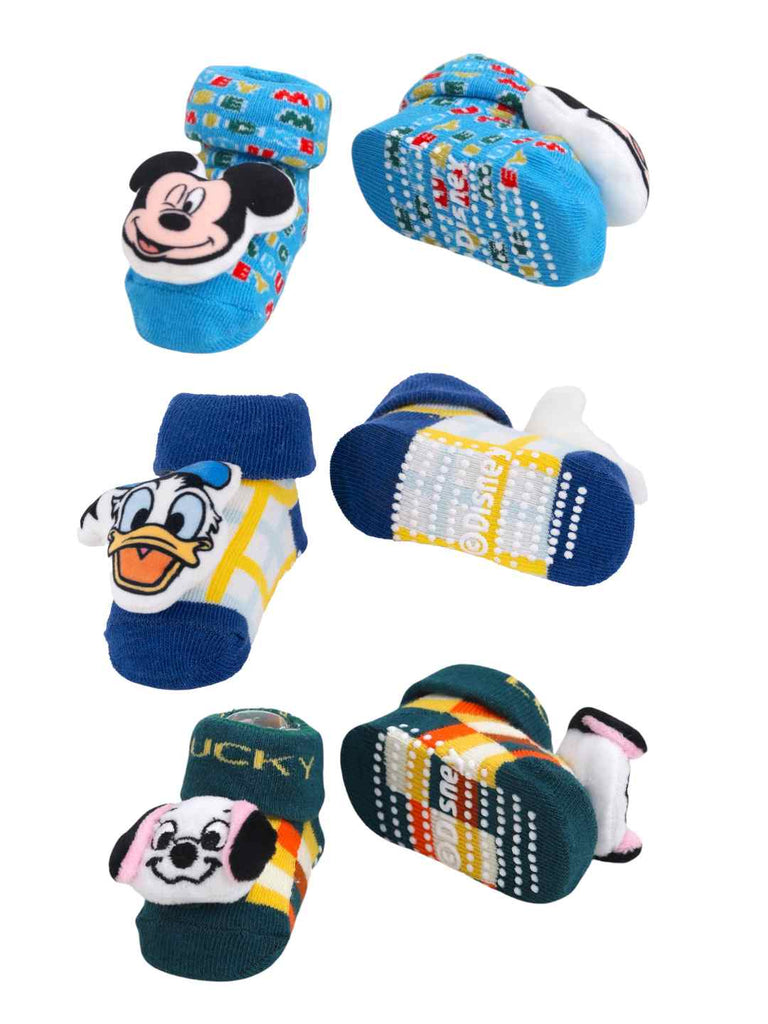 Yellow Bee Disney 3D Socks Combo – Mickey Mouse, Donald Duck & 101 Dalmatians for Boys- Front & Back View