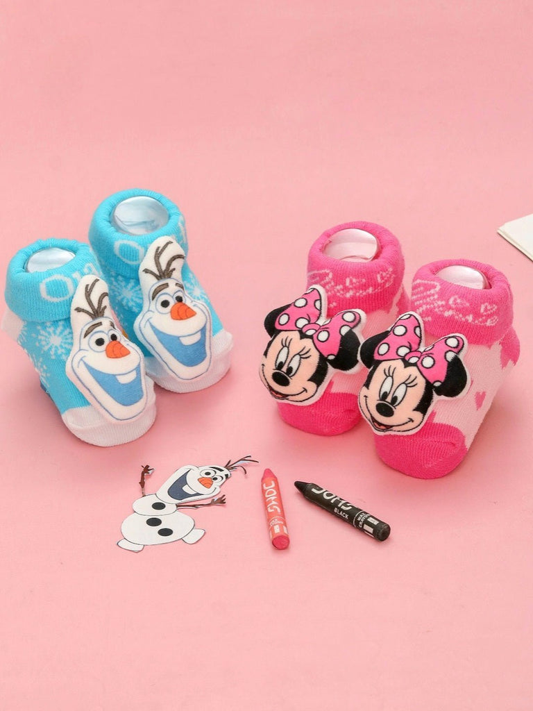 Yellow Bee Disney Minnie Mouse and Frozen Olaf 3D Socks Combo For Boys & Girls- Creative View