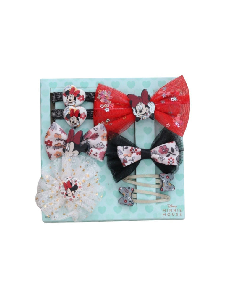 Yellow Bee Disney Minnie Mouse Hair Styling Set for Girls –  Bow Clips and Bands Red & Black-Full Close up view