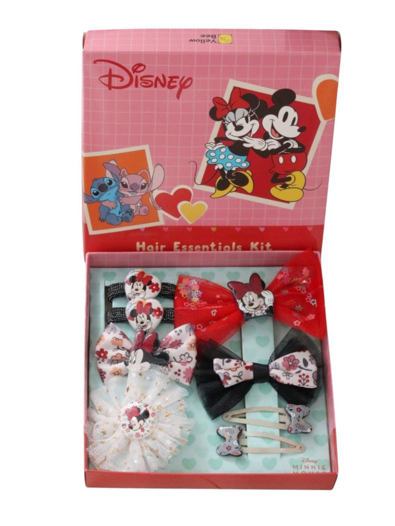 Yellow Bee Disney Minnie Mouse Hair Styling Set for Girls –  Bow Clips and Bands Red & Black-Front View