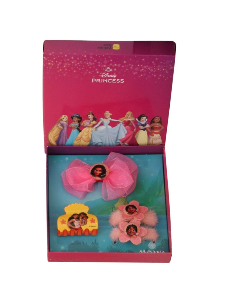 Yellow Bee Disney Moana Hair Accessories Set for Girls – Pink Bow, Claw Clip & Floral Hair Ties-Front View