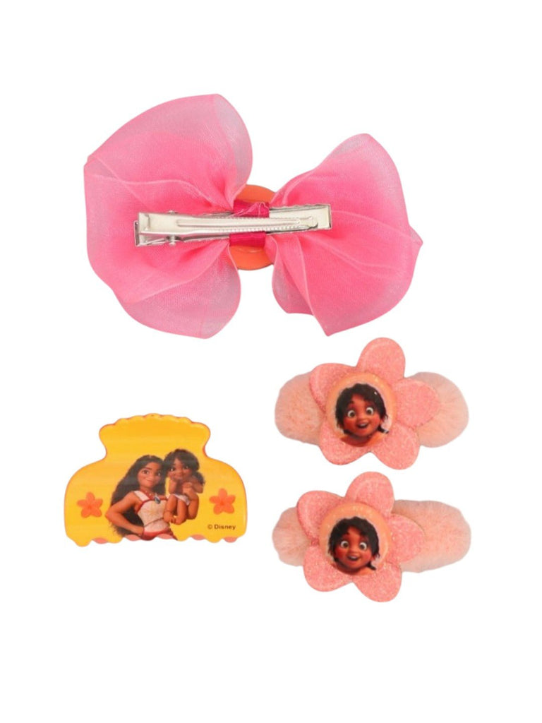 Yellow Bee Disney Moana Hair Accessories Set for Girls – Pink Bow, Claw Clip & Floral Hair Ties-Back View