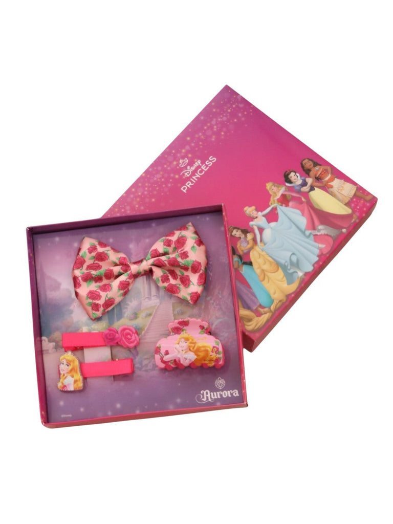 Yellow Bee Disney Princess Aurora Hair Accessory Set for Girls – Rose Bow, Clips & Claw Clip in Pink-Full View