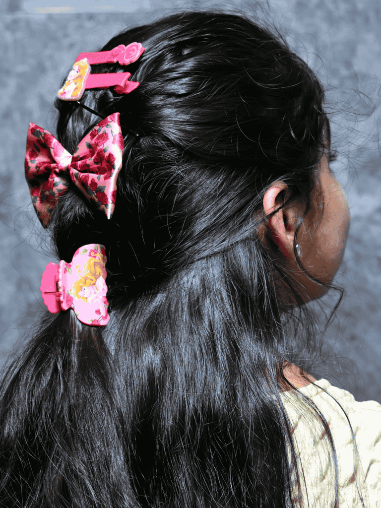 Yellow Bee Disney Princess Aurora Hair Accessory Set for Girls – Rose Bow, Clips & Claw Clip in Pink-ModelView