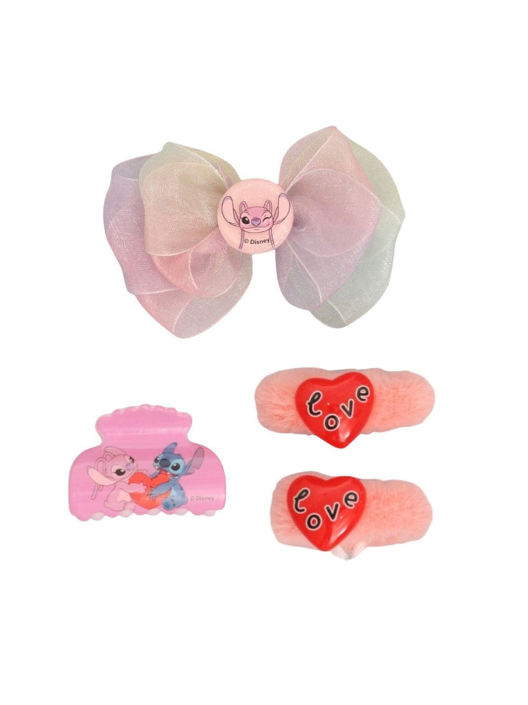 Yellow Bee Disney Stitch & Angel Hair Accessories Set for Girls – Bow, Claw Clip &  Hair Ties in Pink and Purple-Front Close Up