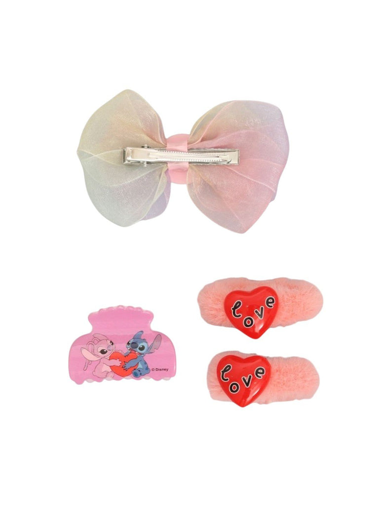 Yellow Bee Disney Stitch & Angel Hair Accessories Set for Girls – Bow, Claw Clip &  Hair Ties in Pink and Purple-Back Close Up