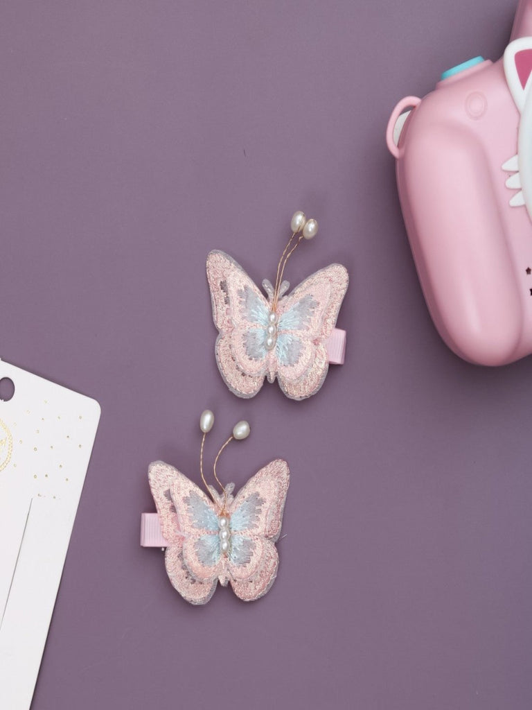 Elegant Pink Butterfly Hair Clips with Pearl Accents – Creative View