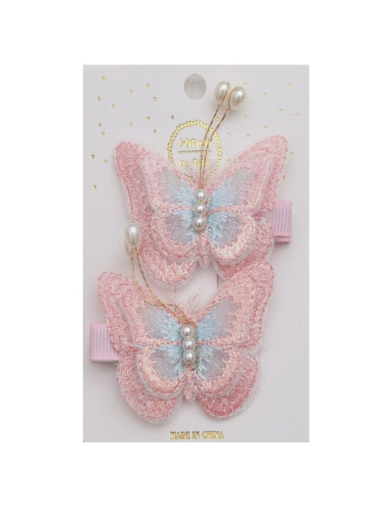 Elegant Pink Butterfly Hair Clips with Pearl Accents – Product View