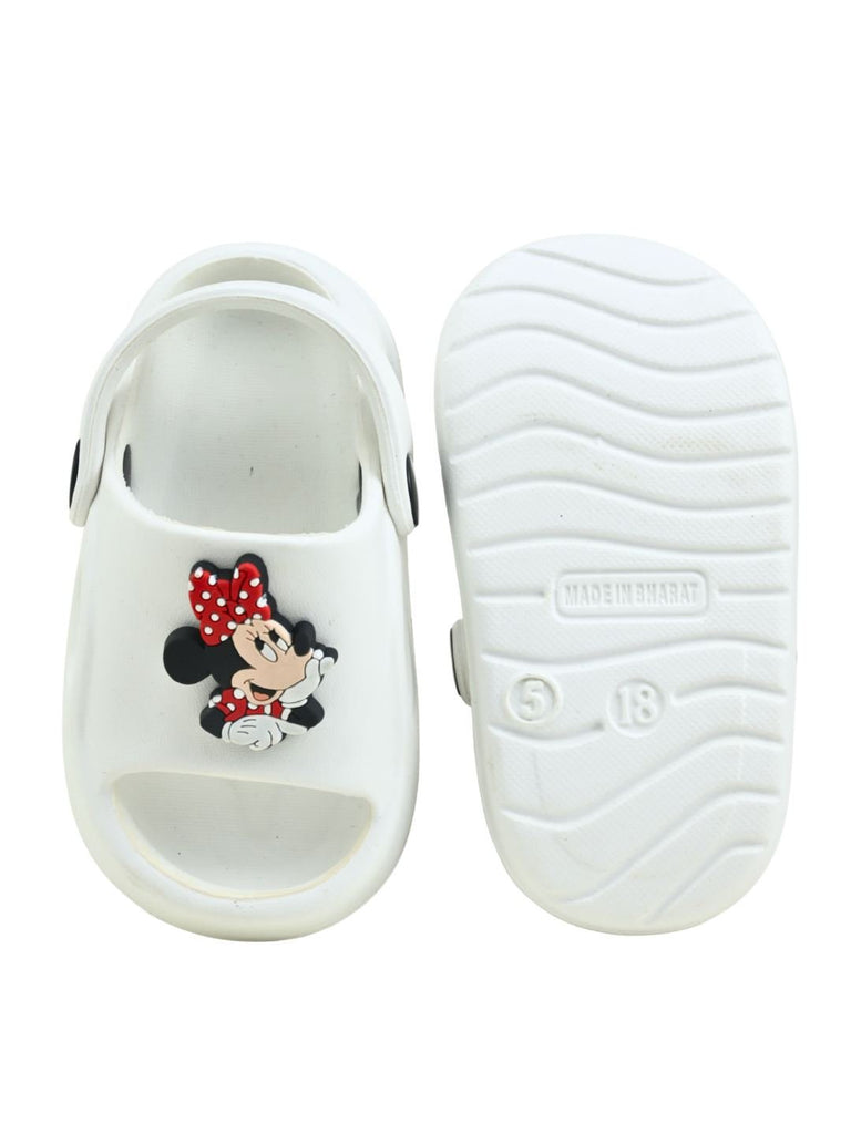 Yellow Bee Girl's Disney Charming Minnie Mouse Charms Sandals– White Front & Back View