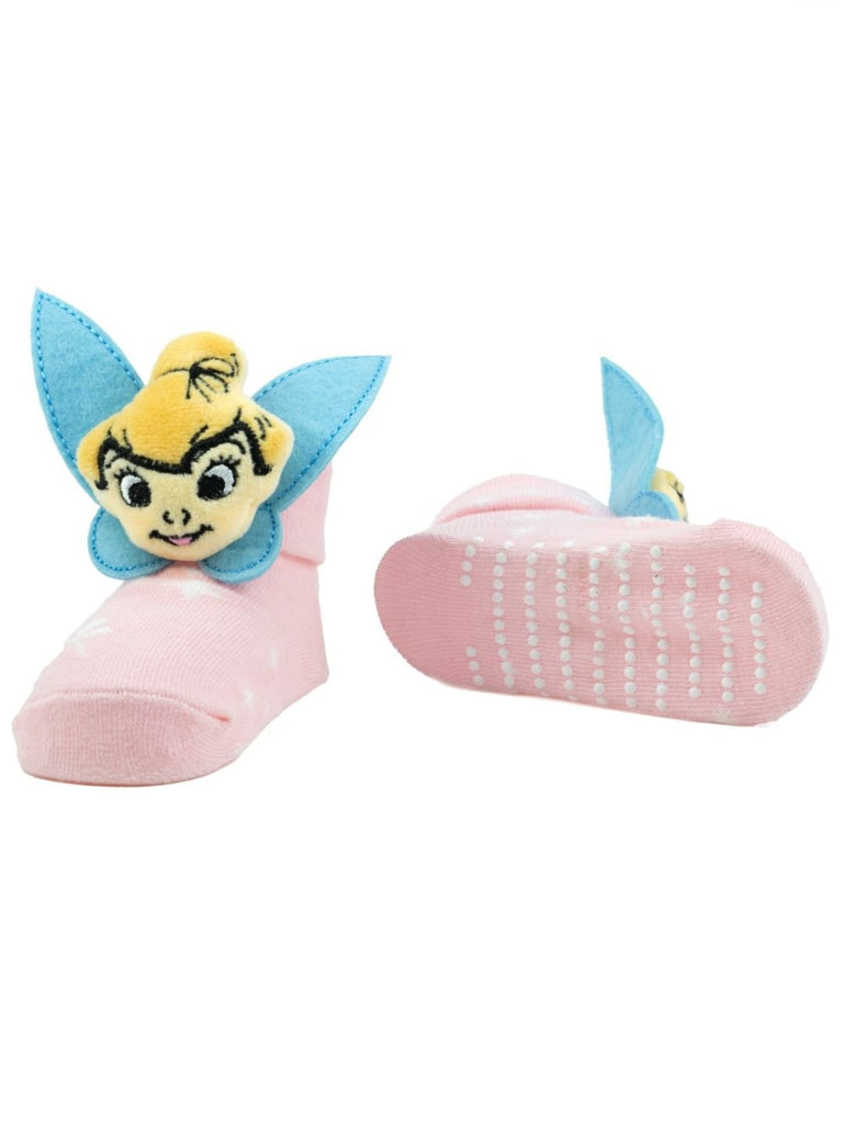 Yellow Bee Girl's Disney Fairy Tinker Bell Socks with Blue Wings- Pink - Front & Back View