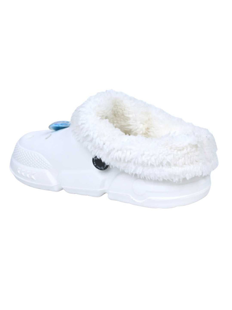 Yellow Bee Girls’ Disney Frozen Elsa & Anna Fur Lined Winter Clogs with Heart Interactive Sequins - White-Back View