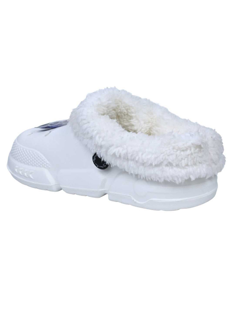 Yellow Bee Girl's Disney Frozen Elsa & Anna Fur Lined Winter Clogs with Interactive Sequins - White- Back View