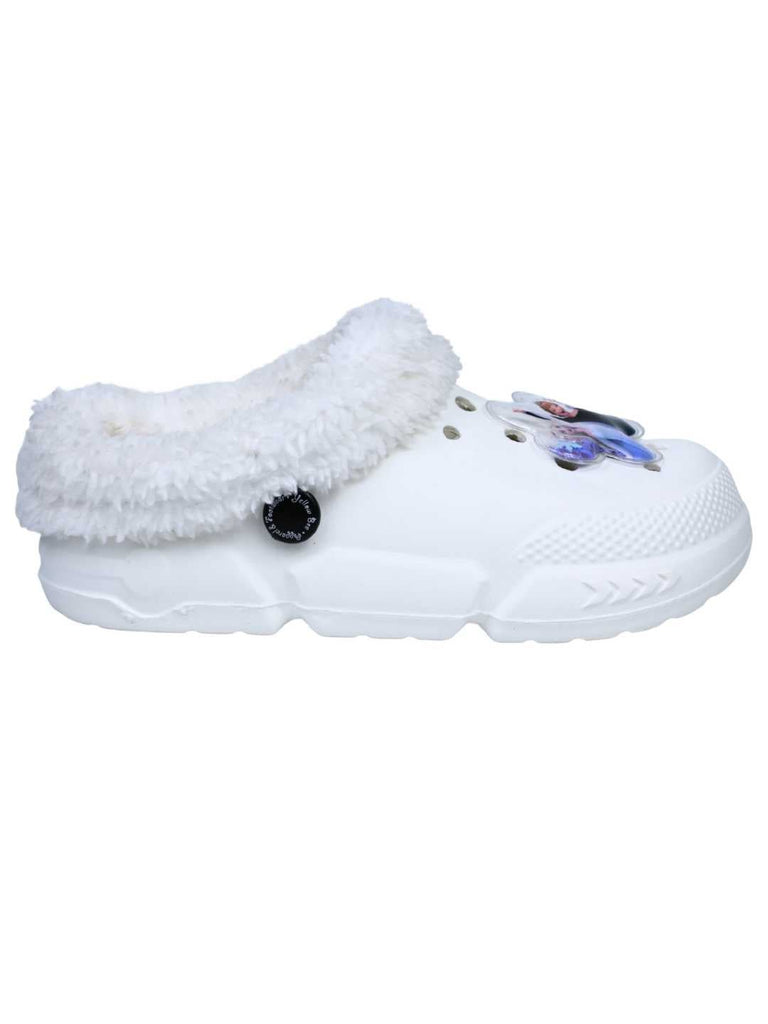 Yellow Bee Girl's Disney Frozen Elsa & Anna Fur Lined Winter Clogs with Interactive Sequins - White- Side View
