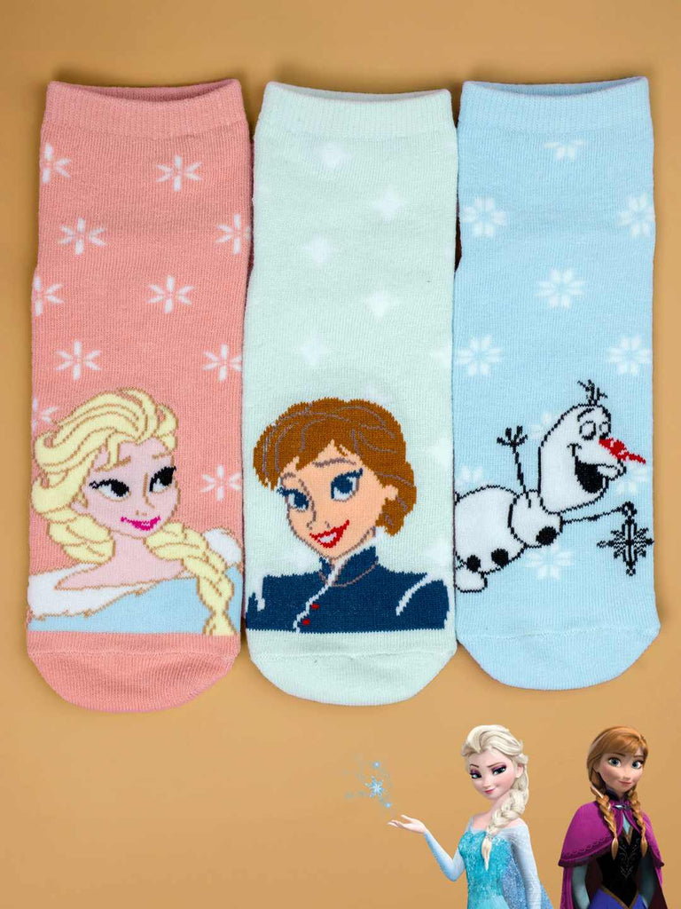 Yellow bee Girl's Disney Frozen Elsa, Anna & Olaf Design Cotton Socks -Multi- Creative View