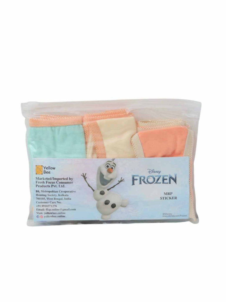 Disney Frozen 3‑pack girls’ underwear packaging, back view with Olaf artwork and brand details.