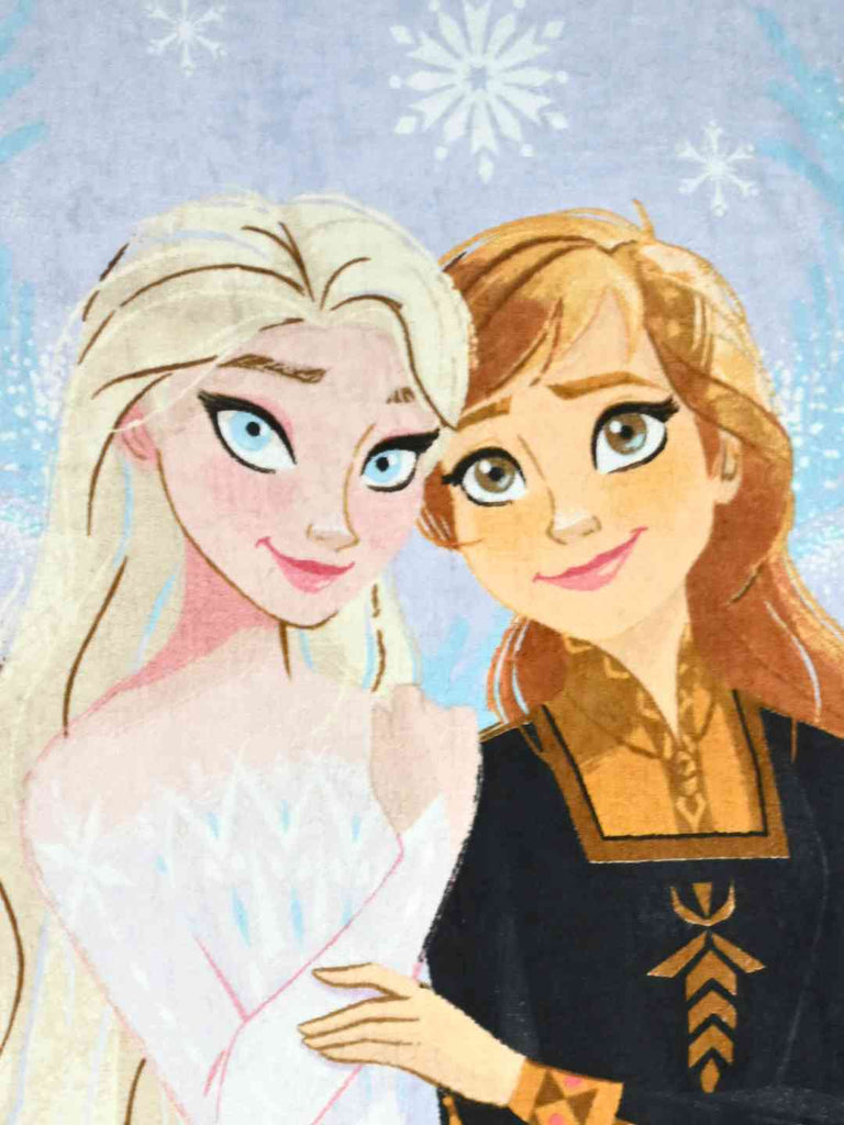 Yellow Bee Girls Disney Frozen Elsa & Anna “Sisterly Bond” Bath Towel With Snowflake Design (300 GSM) - Multi, 28 X 58 Inches- Close up View