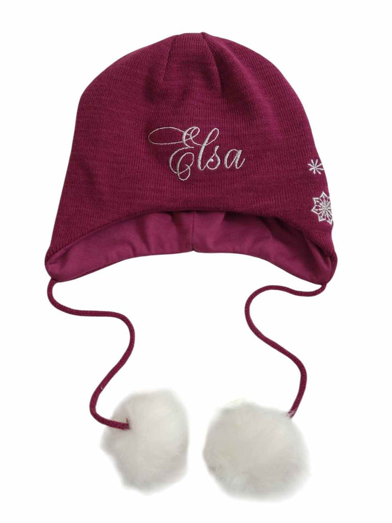 Yellow Bee Girl's Disney Frozen Elsa Winter Earflap Hat- Purple- Full Front View