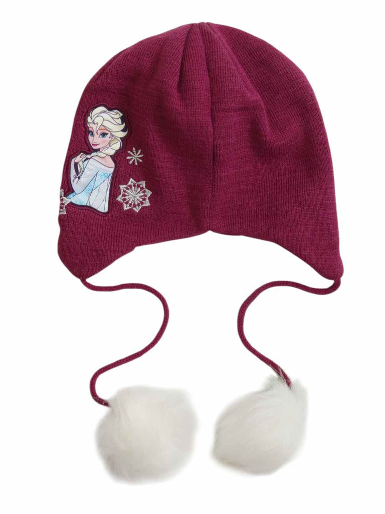 Yellow Bee Girl's Disney Frozen Elsa Winter Earflap Hat- Purple-  Back View