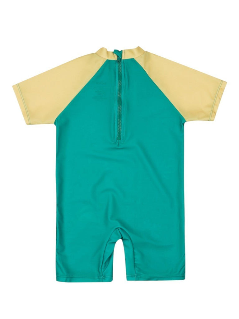 Yellow Bee Girls’ Disney Frozen One-Piece Swimsuit – Elsa & Anna Print in Green-Back View