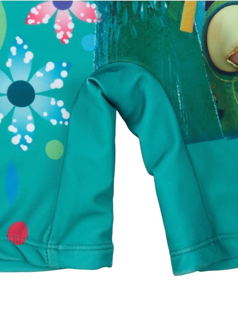 Yellow Bee Girls’ Disney Frozen One-Piece Swimsuit – Elsa & Anna Print in Green-Bottom View