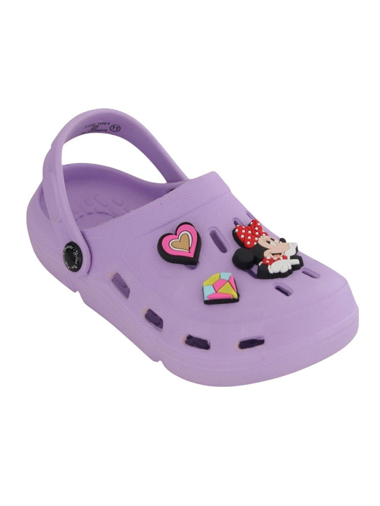Yellow Bee Girls’ Disney Minnie & Daisy Clogs with Heart & Gem Charms – Purple-Angle View