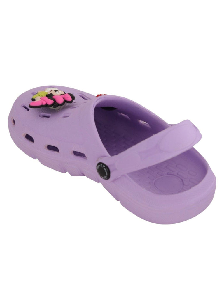 Yellow Bee Girls’ Disney Minnie & Daisy Clogs with Heart & Gem Charms – Purple-Back View