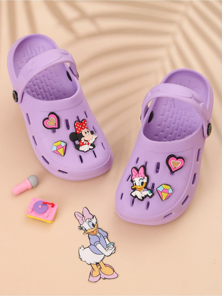 Yellow Bee Girls’ Disney Minnie & Daisy Clogs with Heart & Gem Charms – Purple-Creative View