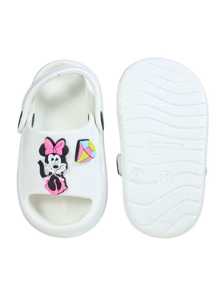 Yellow Bee Girls’ Disney Minnie & Daisy Sandals with Gem & Heart Charms-White Front  & Back View